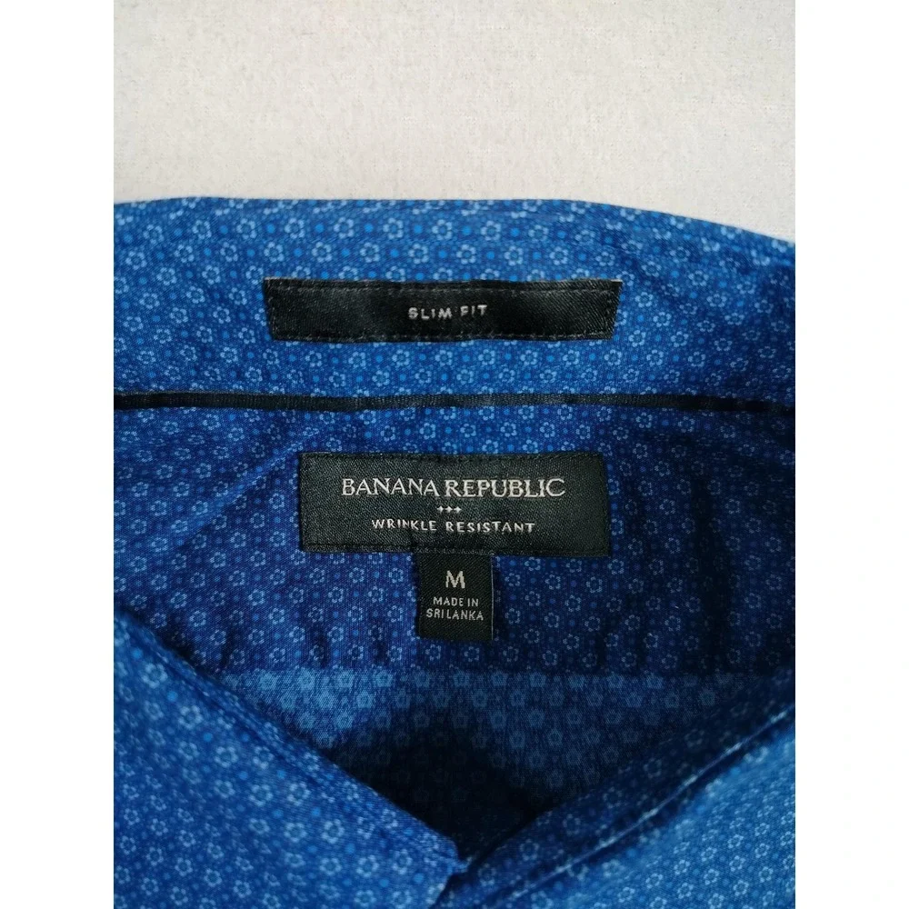 Banana Republic Dress Shirt Mens Medium Blue Geo Slim Fit Wrinkle Resistant
